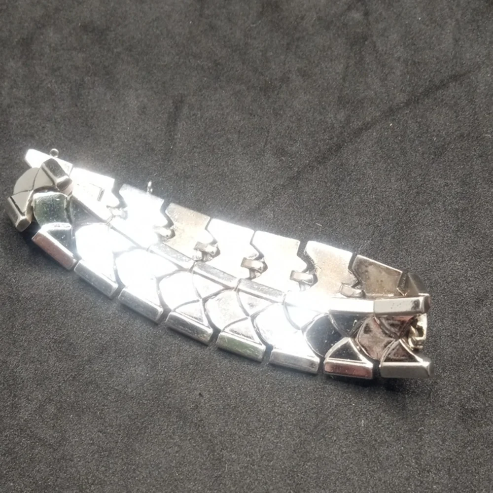 Trifari Silver Geometric Heavy Bracelet